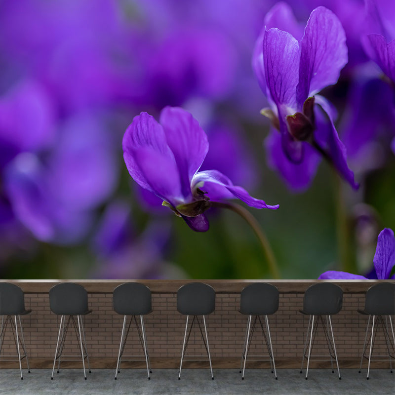 Violet Flower Wall Mural Moisture Protection Modern Living Room Wall Covering