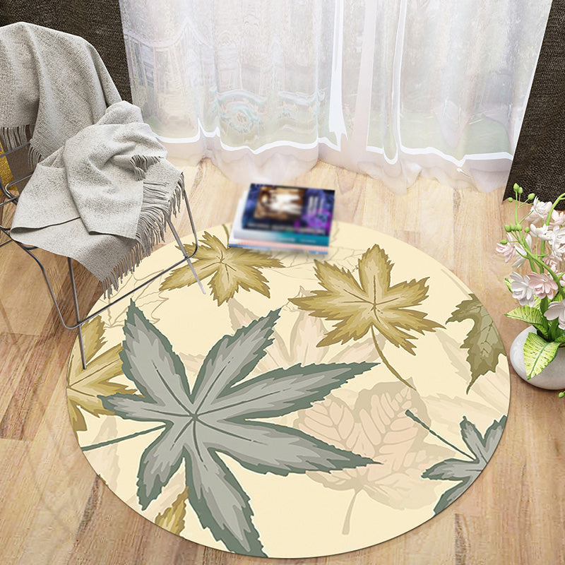 Round Multicolor Bold Area Carpet Polyester Leaves Indoor Rug Non-Slip Backing Carpet for Home Decor