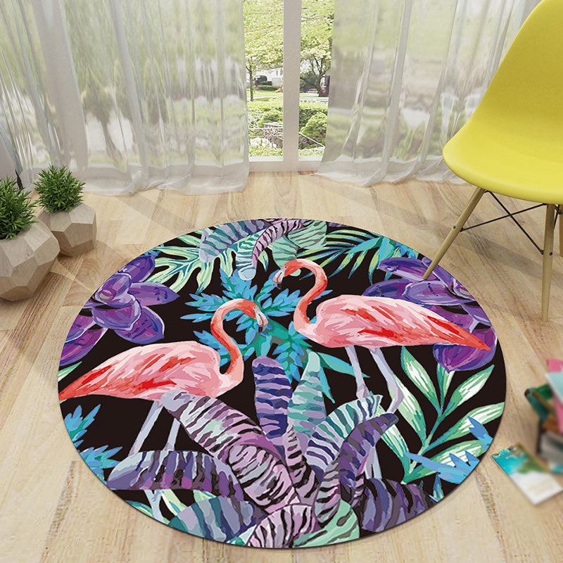 Round Multicolor Bold Area Carpet Polyester Leaves Indoor Rug Non-Slip Backing Carpet for Home Decor