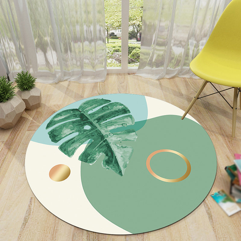 Round Multicolor Bold Area Carpet Polyester Leaves Indoor Rug Non-Slip Backing Carpet for Home Decor