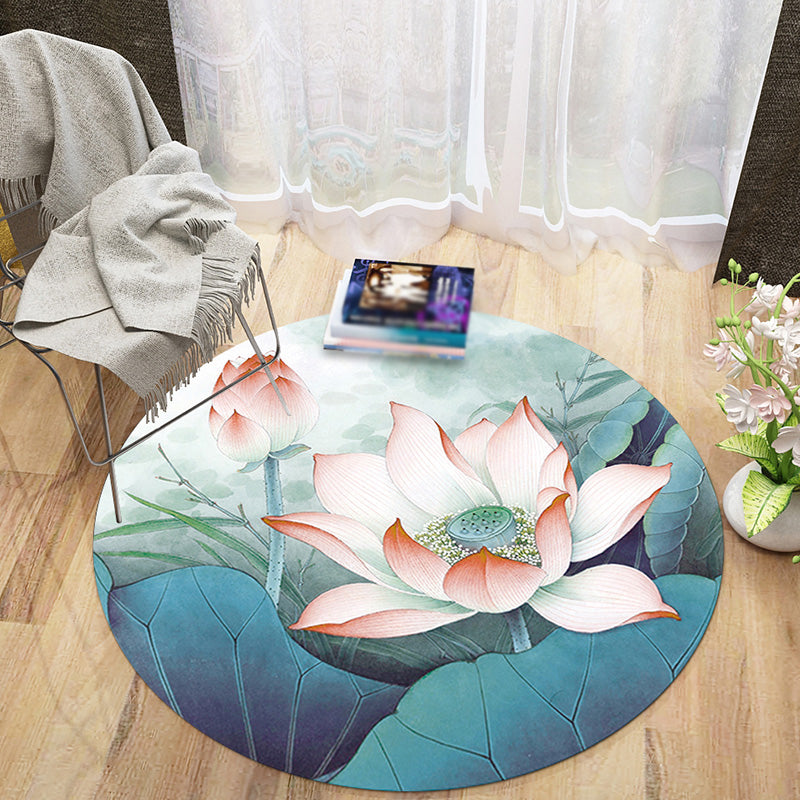 Round Multicolor Bold Area Carpet Polyester Leaves Indoor Rug Non-Slip Backing Carpet for Home Decor