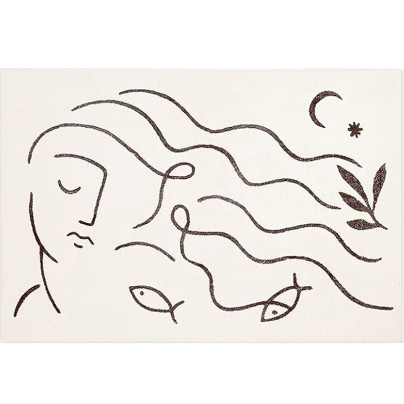 White Tone Simple Area Rug Polyester Abstract Lines Rug Non-Slip Backing Indoor Rug for Living Room