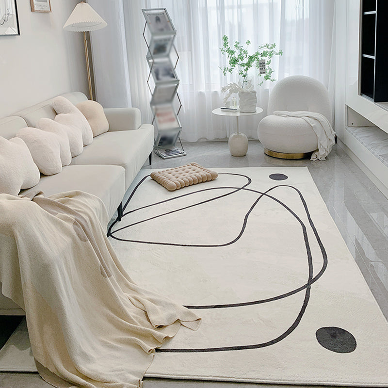 White Tone Simple Area Rug Polyester Abstract Lines Rug Non-Slip Backing Indoor Rug for Living Room