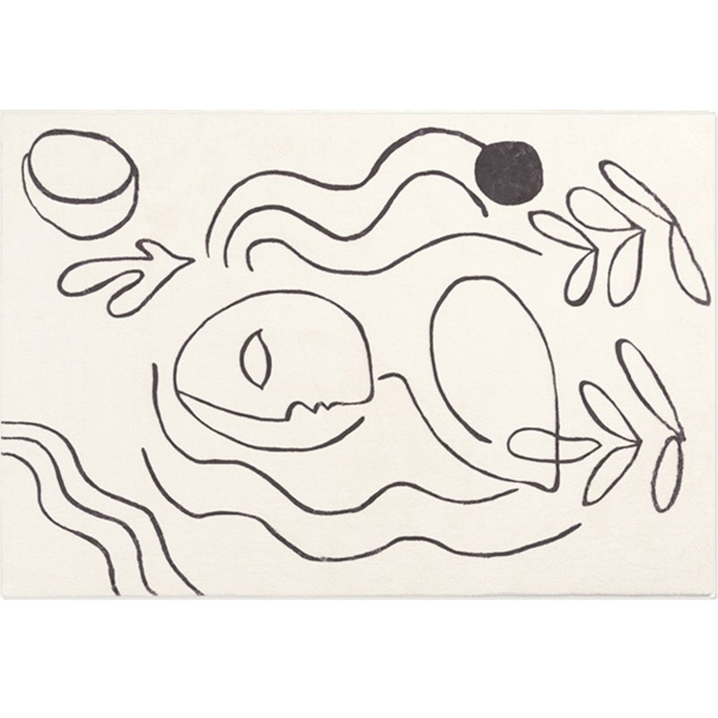 White Tone Simple Area Rug Polyester Abstract Lines Rug Non-Slip Backing Indoor Rug for Living Room