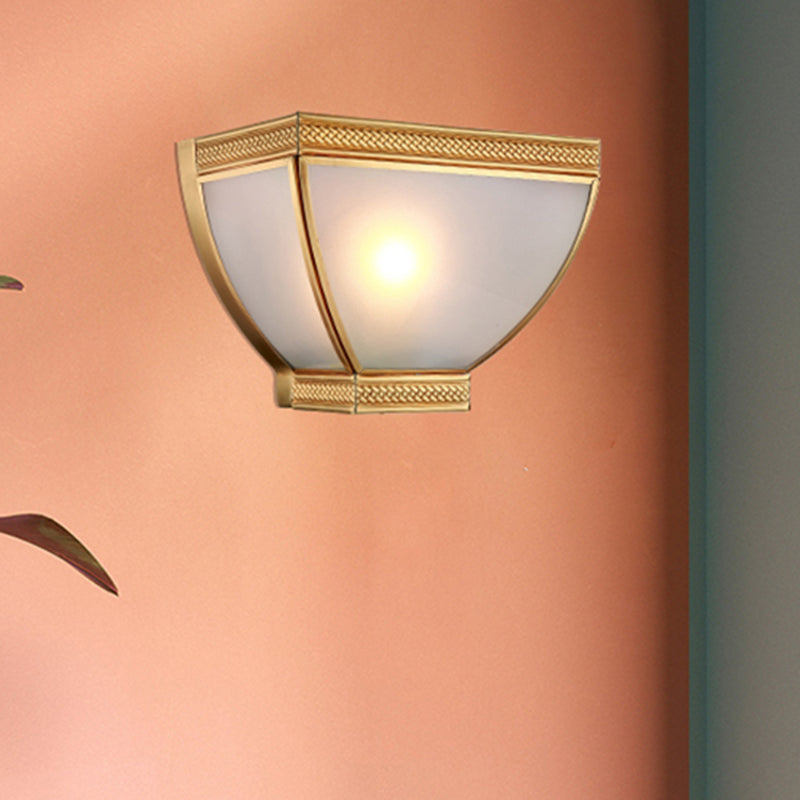 Opaque Glass Torch Flush Wall Light Retro 1 Head Wall Mounted Lamp Kit with Gold Edge