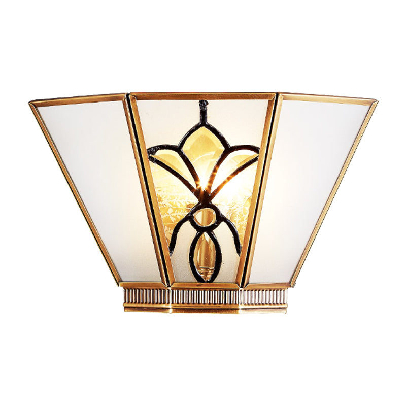 Single Light Trapezoid Sconce Lamp Colonial Opaline Glass Gold Finish Wall Light