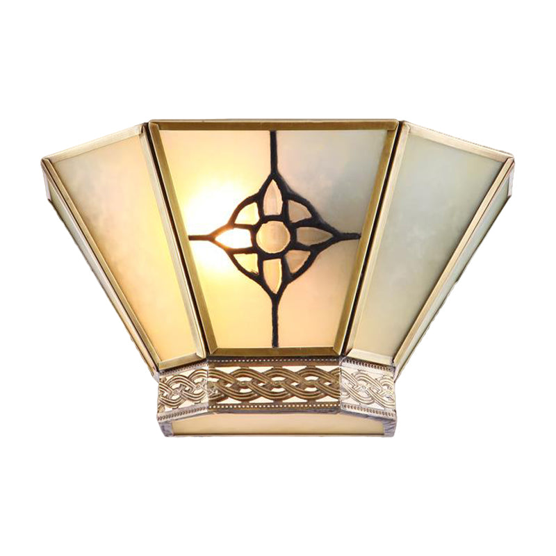1 Light Wall Sconce Conical White Frosted Glass Retro Wall Mount Lighting with Gold Twisting Pattern