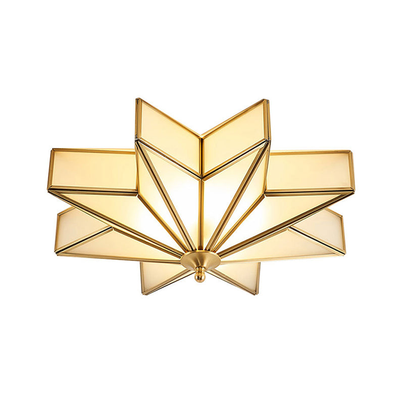Brass Star Flush Mount Fixture Classic Beveled Frosted Glass 4-Light Living Room Flush Ceiling Light
