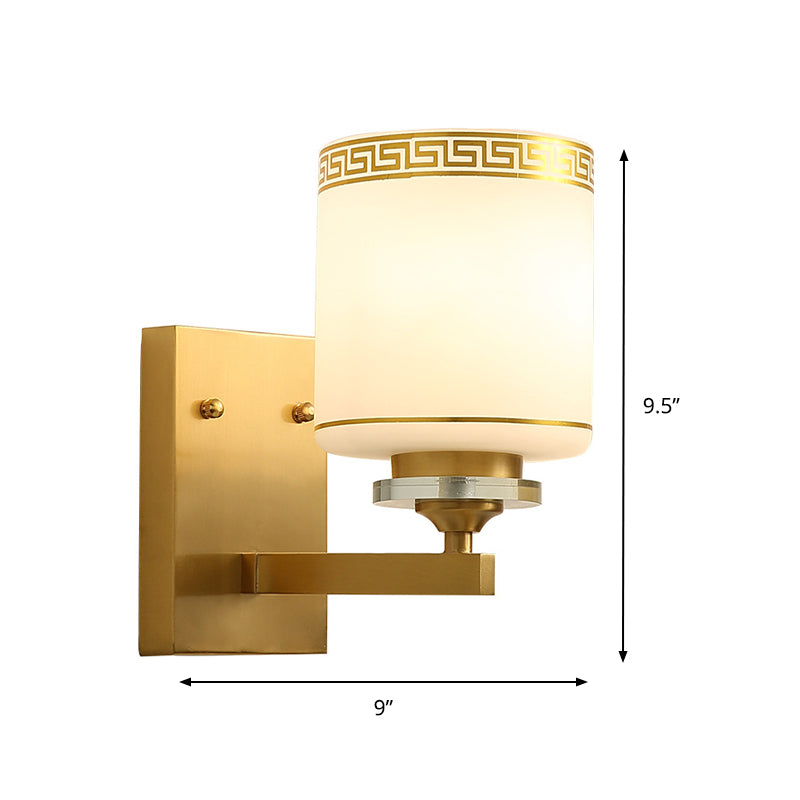 Prontaitura a parete a singolo cilindro SCONCE LAMPARE MOLTA GLASTRO GRATUITA OPALE IN GOLD CON SWASTIKA ELEMENTO