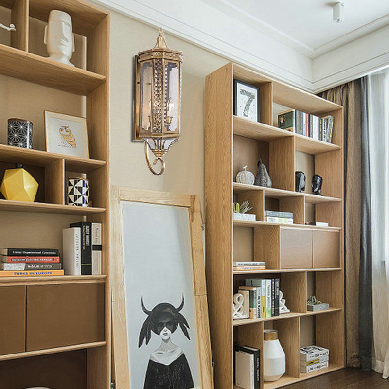 3 Bulbs Outdoor Wall Lantern Traditional Gold Finish Metallic Carved Sconce Light