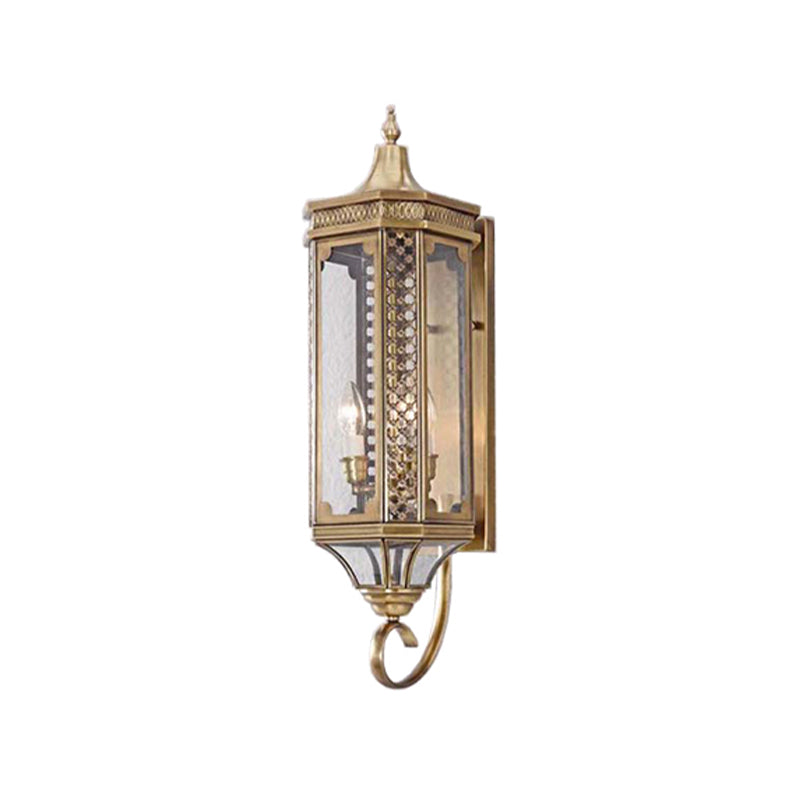 3 Bulbs Outdoor Wall Lantern Traditional Gold Finish Metallic Carved Sconce Light