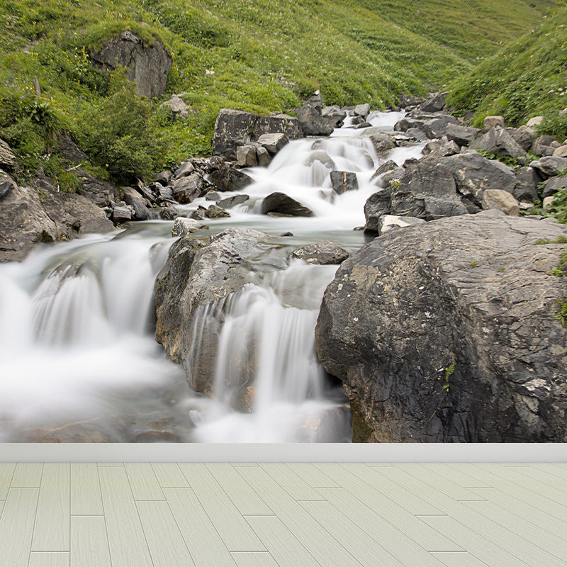 Photography Style Mural with Mountain and Waterfall Landscapes Wall Art for Living Room Decor