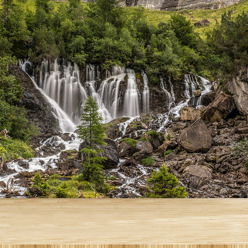 Photography Style Mural with Mountain and Waterfall Landscapes Wall Art for Living Room Decor