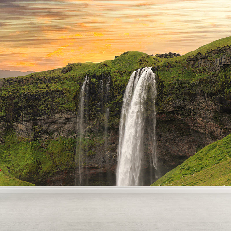 Photography Style Mural with Mountain and Waterfall Landscapes Wall Art for Living Room Decor