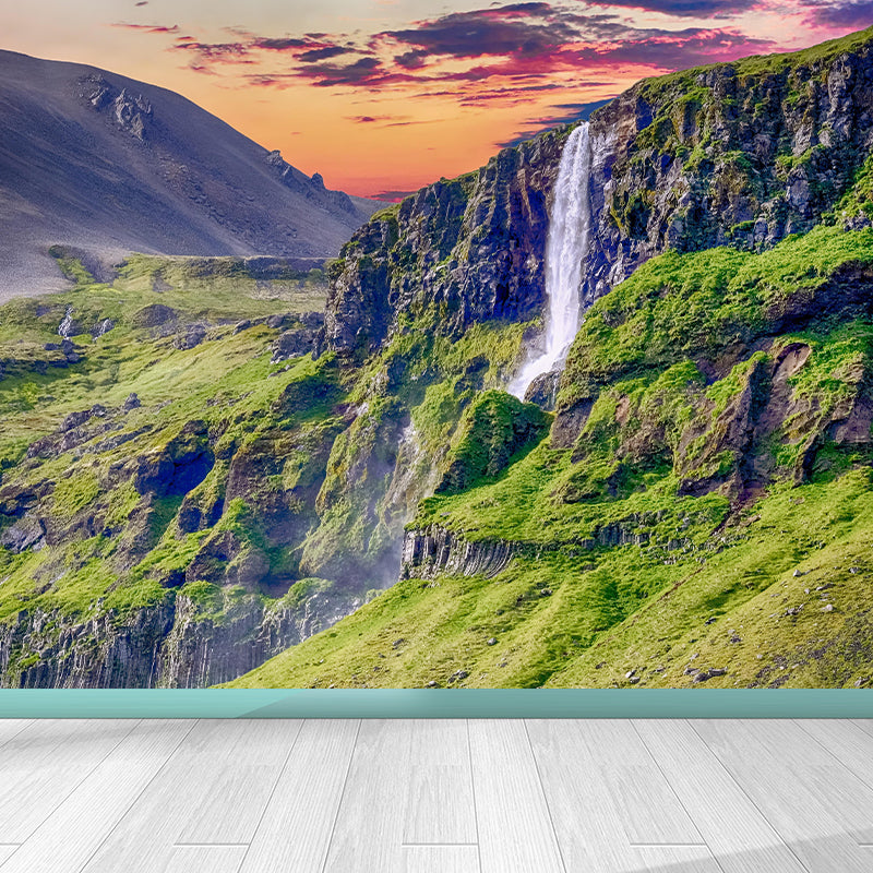 Photography Style Mural with Mountain and Waterfall Landscapes Wall Art for Living Room Decor