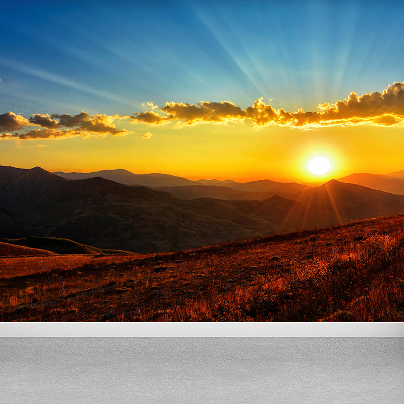 Mountain Range Sunset View Mural Wallpaper Mildew Resistant Indoor Wall Art