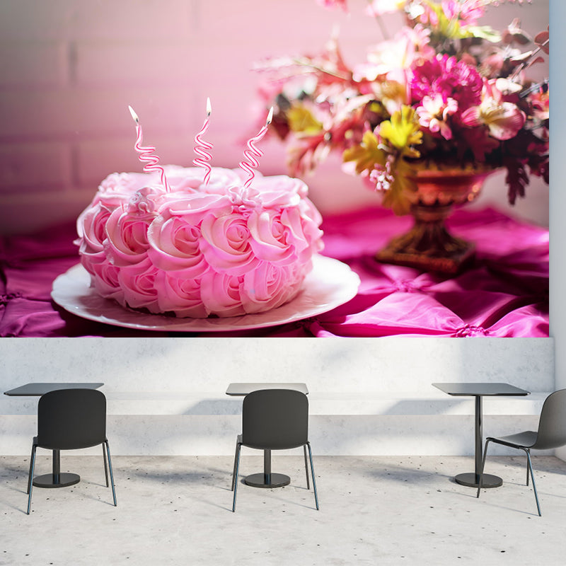 Photography Birthday Cake Mural Wallpaper Mildew Resistant Coffee Shop Wall Decor