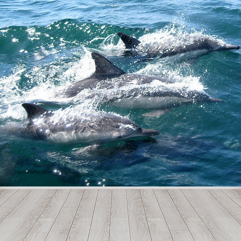 Photography Lovely Dolphins Mural Wallpaper Contemporary Wall Covering for Home Decoration