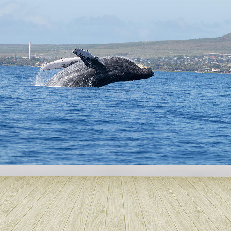 Humpback Whales Mural Eco-friendly Wallpaper Soft Color Wall Decor for Living Room