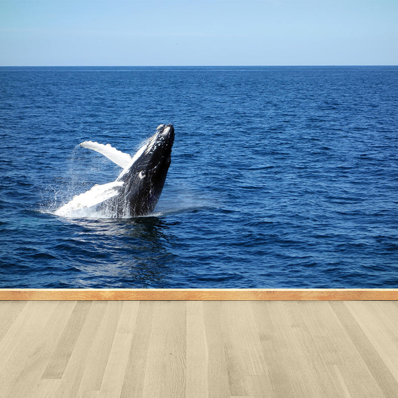 Humpback Whales Mural Eco-friendly Wallpaper Soft Color Wall Decor for Living Room