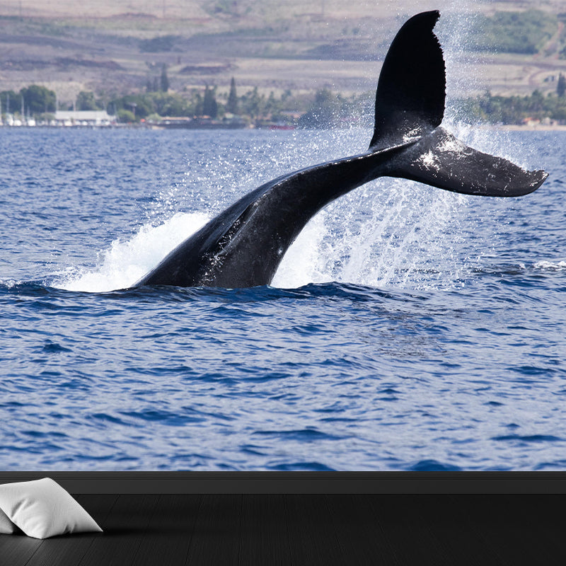 Humpback Whales Mural Eco-friendly Wallpaper Soft Color Wall Decor for Living Room