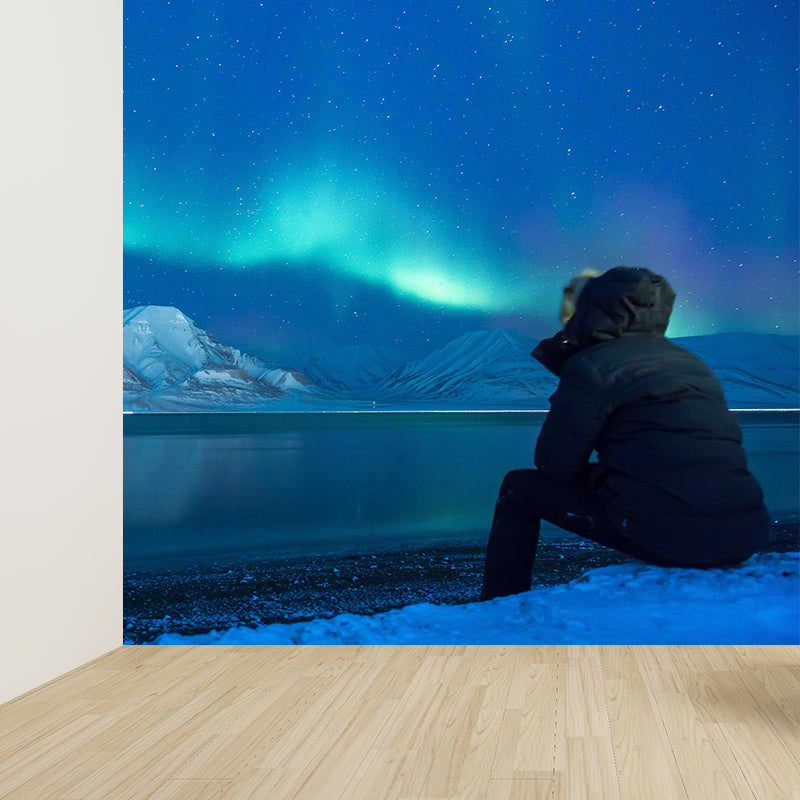 Contemporary Mural with Aurora Pattern Moisture Resistant Wall Covering for Wall Decor