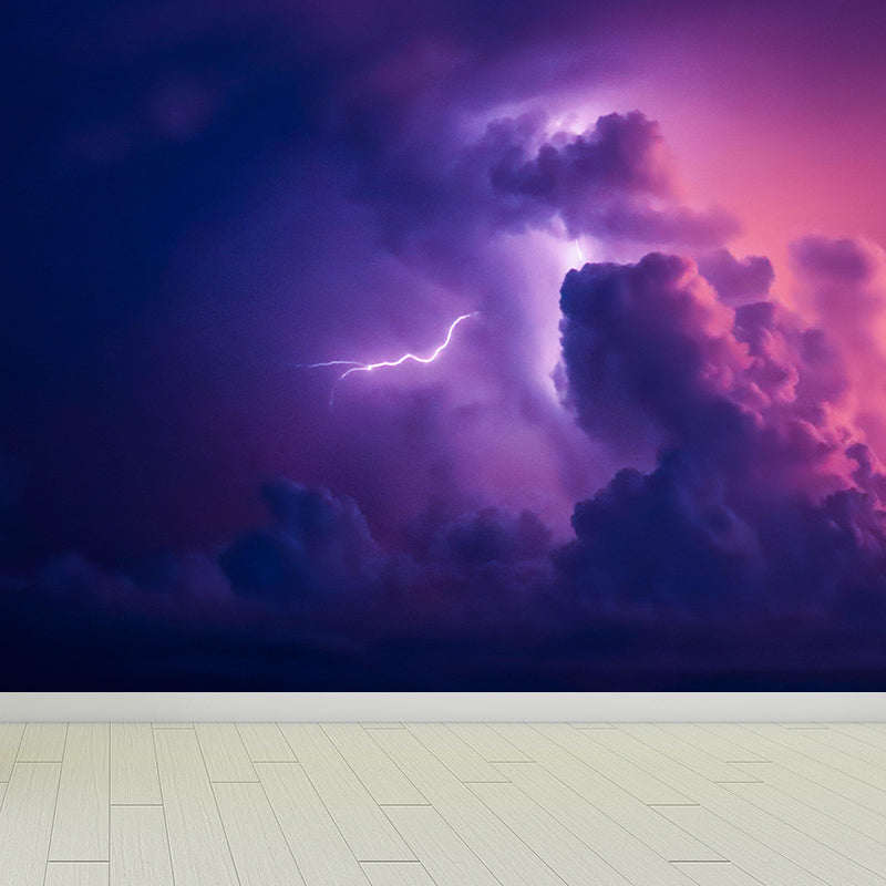 Contemporary Mural with Lightning Pattern Moisture Resistant Wall Covering for Wall Decor