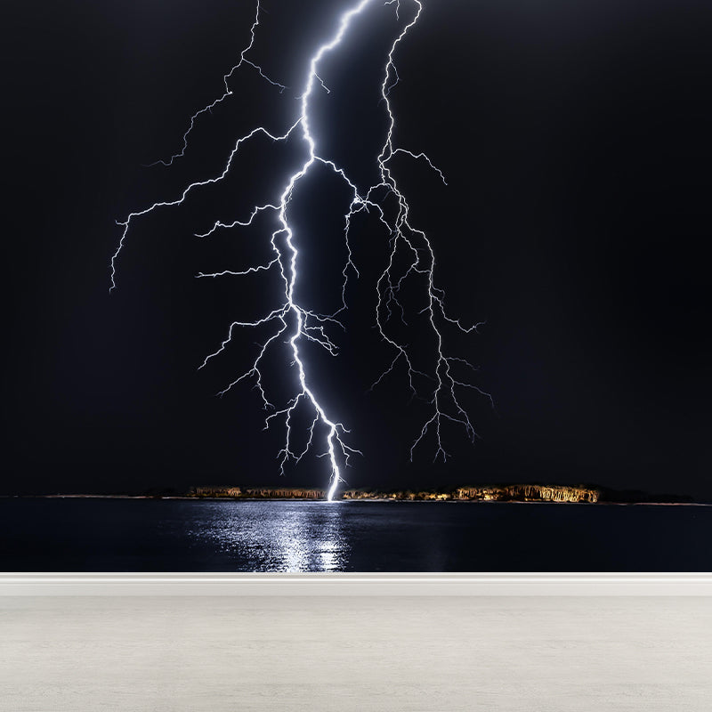 Contemporary Mural with Lightning Pattern Moisture Resistant Wall Covering for Wall Decor