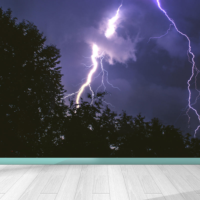 Contemporary Mural with Lightning Pattern Moisture Resistant Wall Covering for Wall Decor