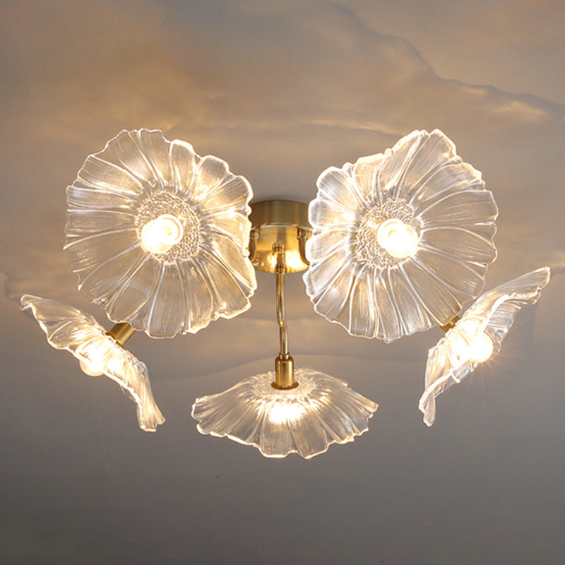 Modern Style Flower Shaped Glass Lamps Flush Mount Light Fixtures for Restaurant Living Room