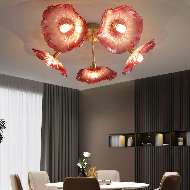 Modern Style Flower Shaped Glass Lamps Flush Mount Light Fixtures for Restaurant Living Room