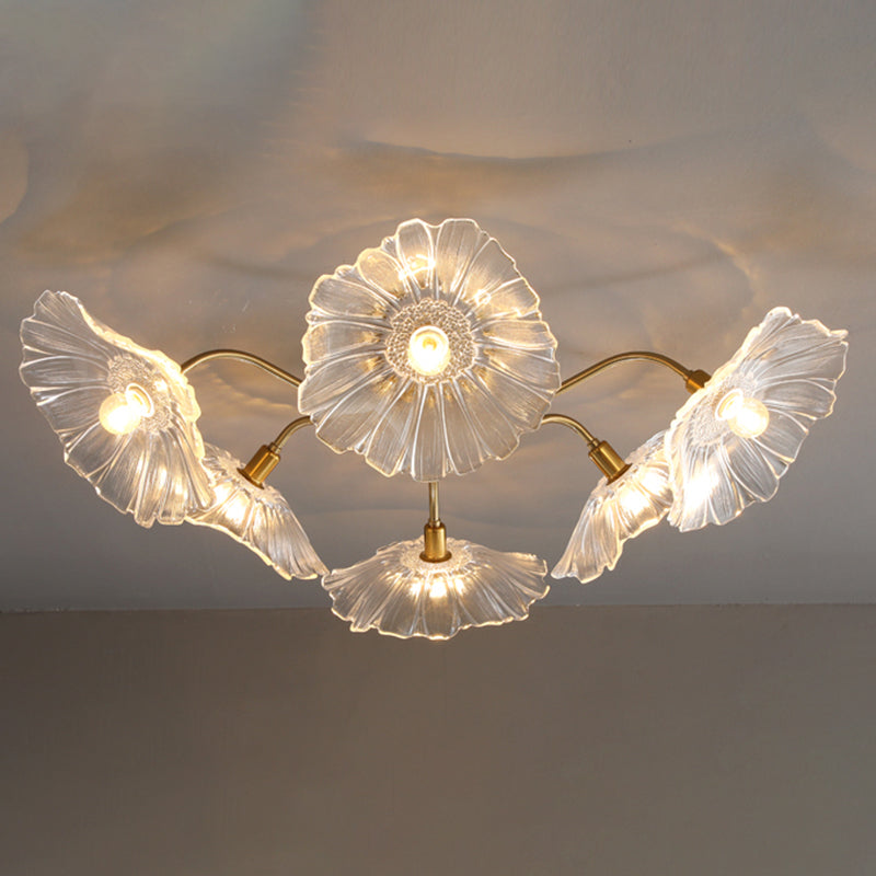 Modern Style Flower Shaped Glass Lamps Flush Mount Light Fixtures for Restaurant Living Room