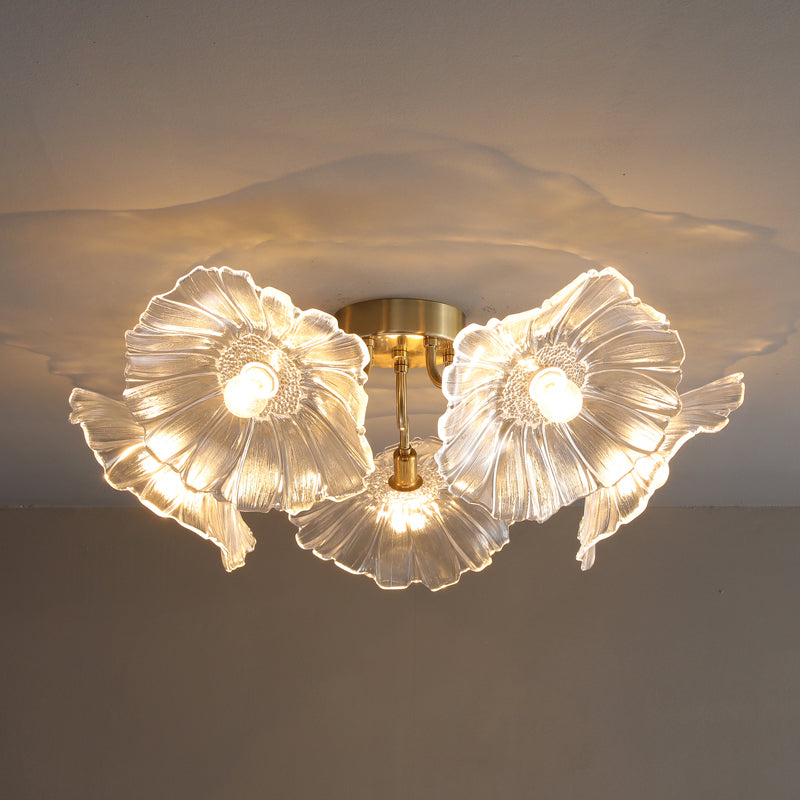 Modern Style Flower Shaped Glass Lamps Flush Mount Light Fixtures for Restaurant Living Room