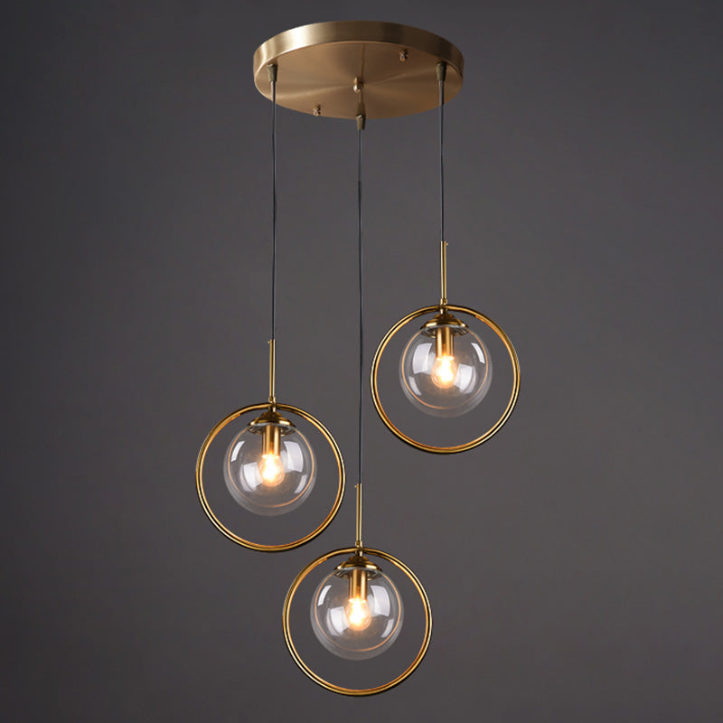 Dinning Room Three Head Sphere Shape Hanging Light  Glass and Metal Modern Down Lighting Pendant