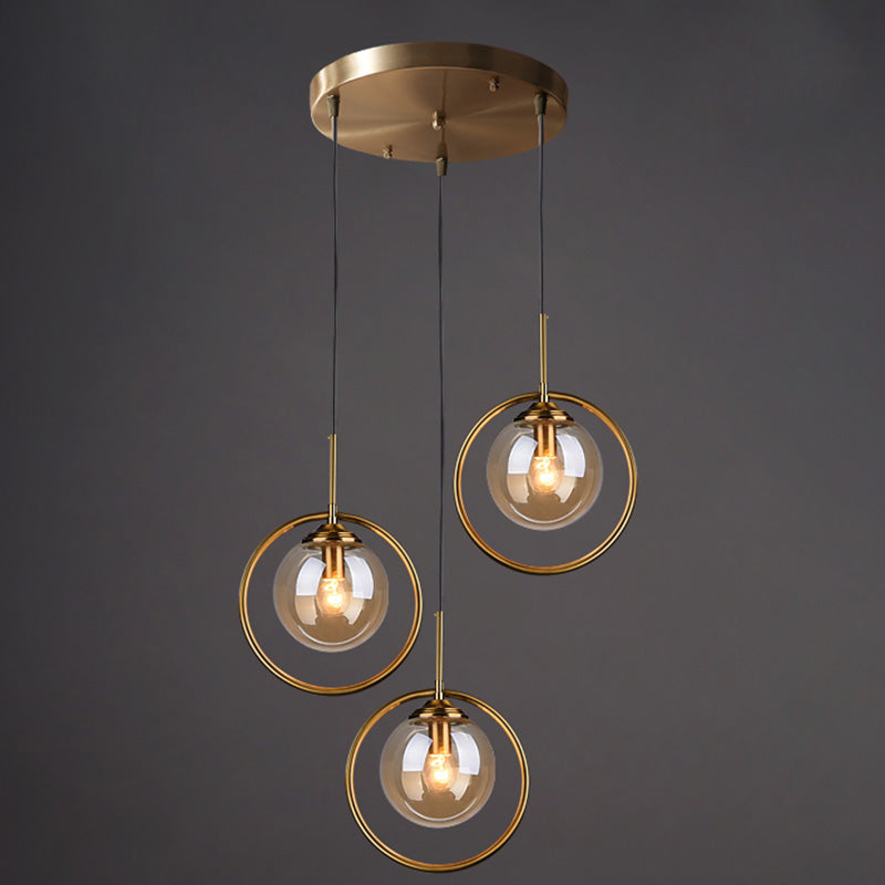 Dinning Room Three Head Sphere Shape Hanging Light  Glass and Metal Modern Down Lighting Pendant