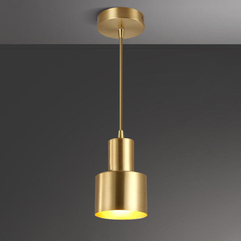 Lumière suspendue cylindrique postmoderne 1 Bulbes Pendant en métal en or pour le restaurant