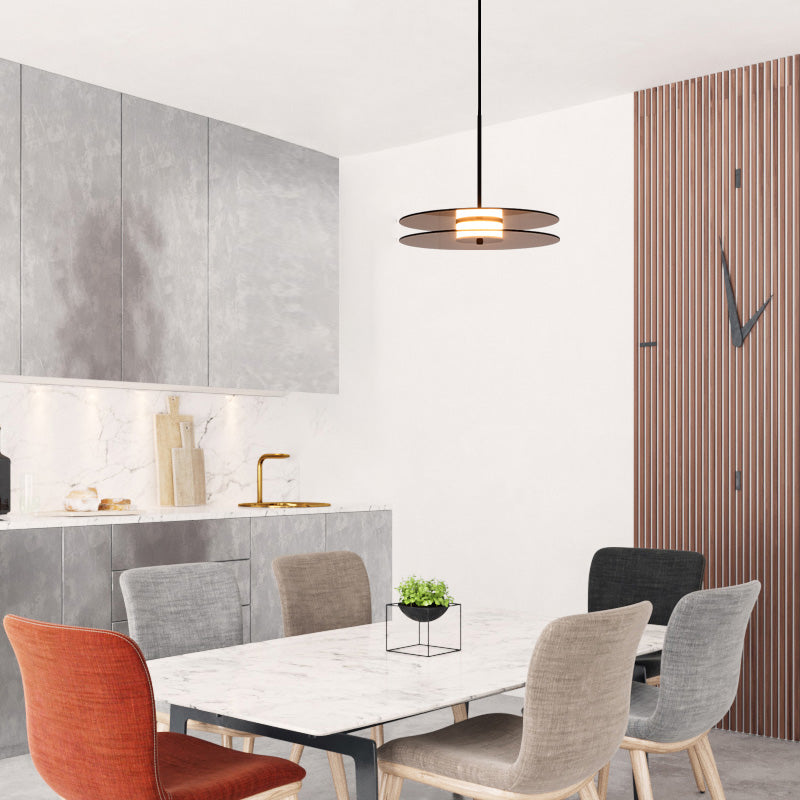 Modern One Head Hanging Light Brown Glass Disk Contemporary Down Lighting Pendant for Dinning Room