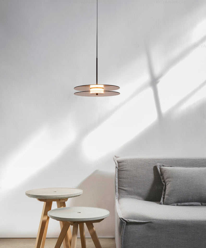 Modern One Head Hanging Light Brown Glass Disk Contemporary Down Lighting Pendant for Dinning Room