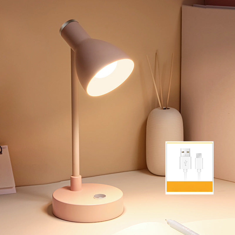 Lampada da tavolo Macaron con luce da lettura a LED per dormitorio con paralume in plastica a campana