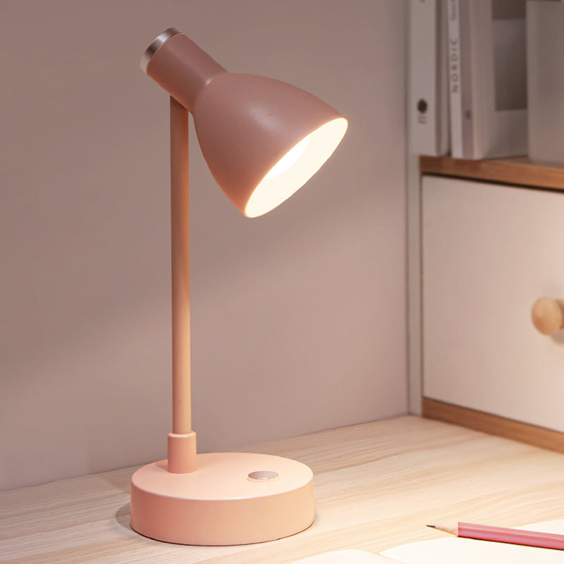 Lampada da tavolo Macaron con luce da lettura a LED per dormitorio con paralume in plastica a campana