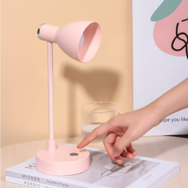Lampada da tavolo Macaron con luce da lettura a LED per dormitorio con paralume in plastica a campana