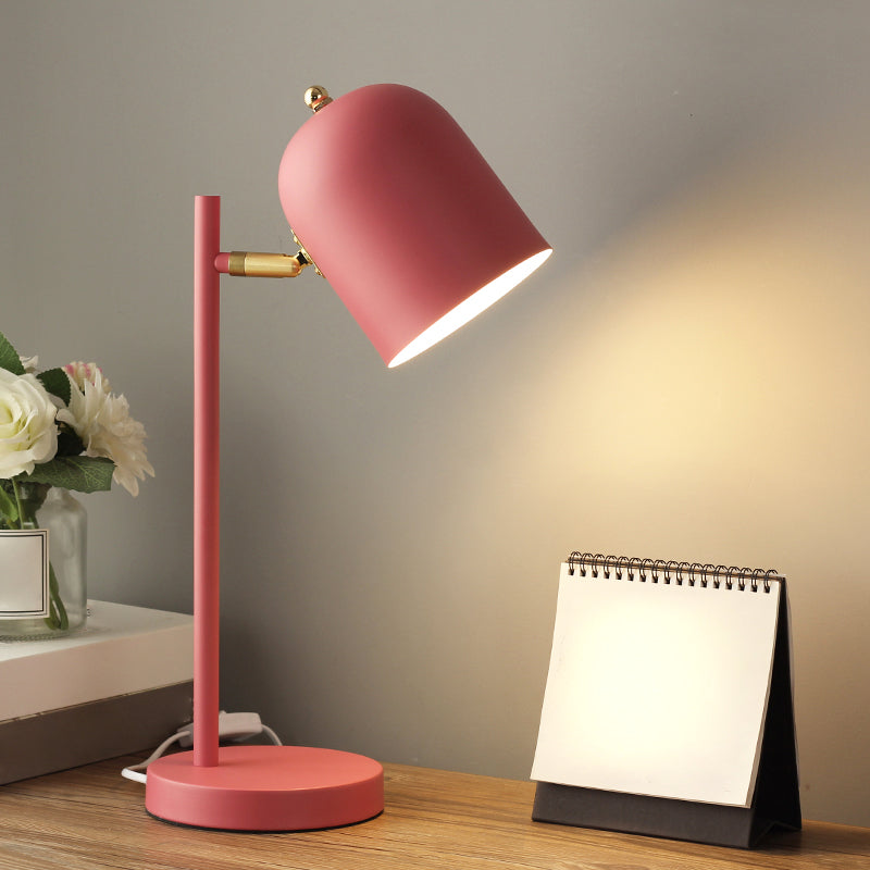 Lampada da tavolo a cupola allungata in metallo Macaron Lampada da studio girevole a 1 luce con portapenne