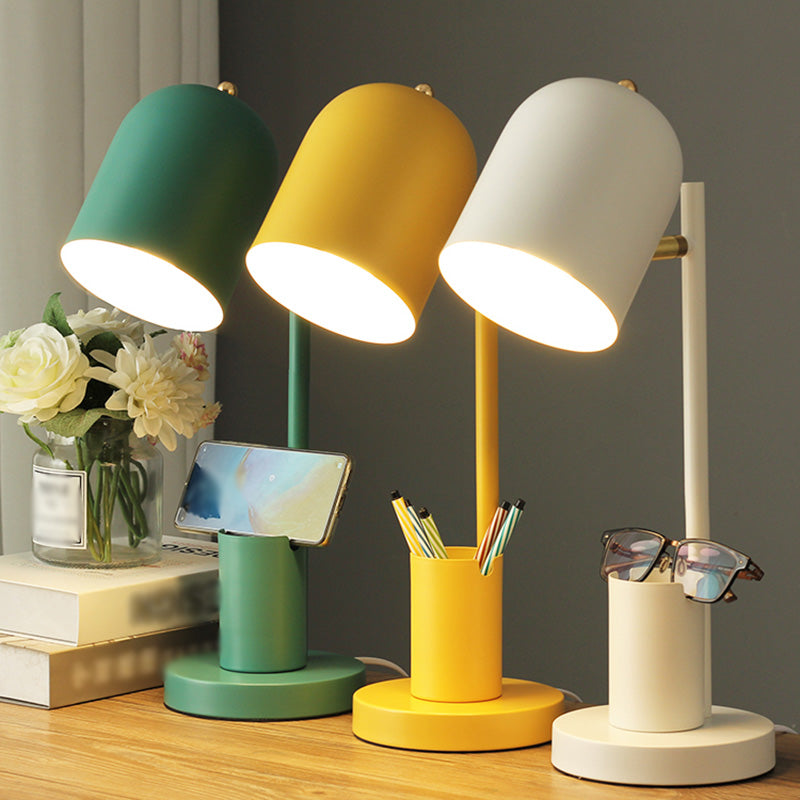Lampada da tavolo a cupola allungata in metallo Macaron Lampada da studio girevole a 1 luce con portapenne