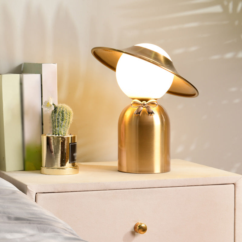 Bride and Groom Table Lamp Creative Modern White Glass 1-Light Bedroom Nightstand Light in Gold