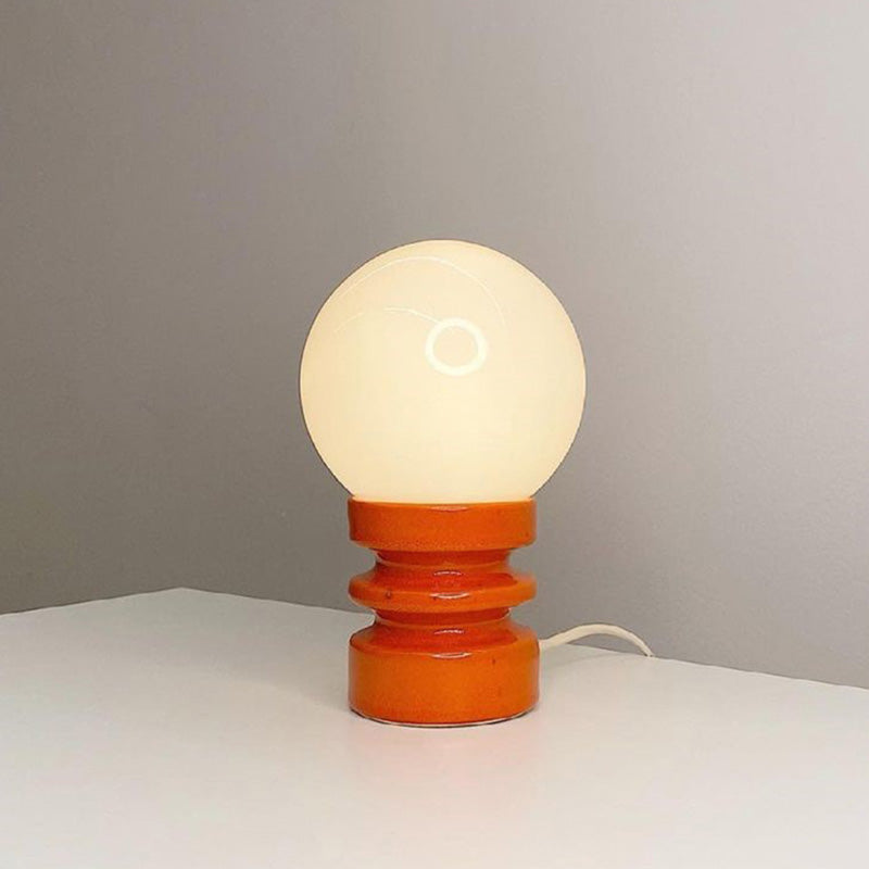 Spherical White Glass Night Lamp Nordic 1 Bulb Table Light with Wooden Base