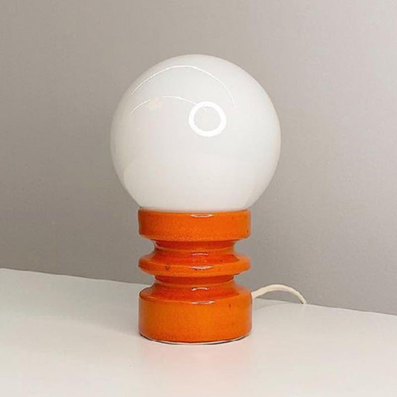 Spherical White Glass Night Lamp Nordic 1 Bulb Table Light with Wooden Base