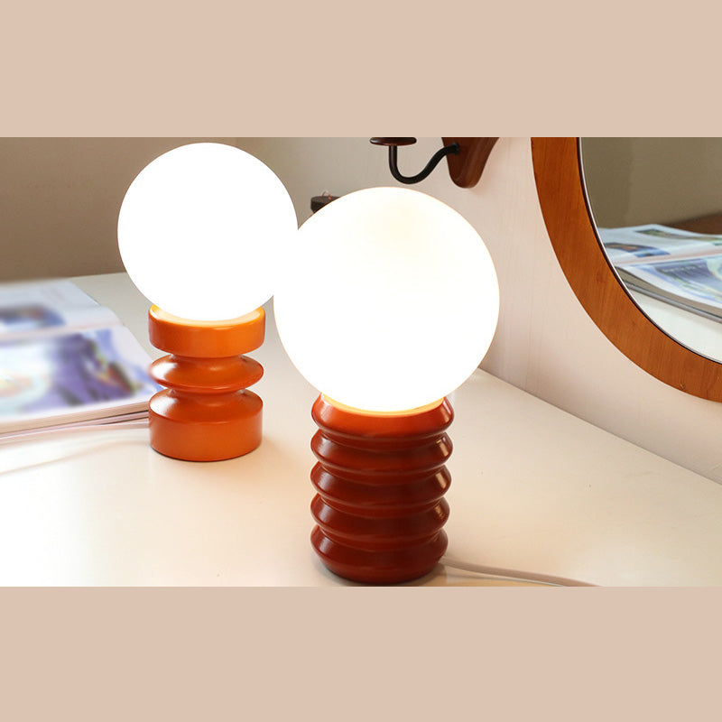 Spherical White Glass Night Lamp Nordic 1 Bulb Table Light with Wooden Base