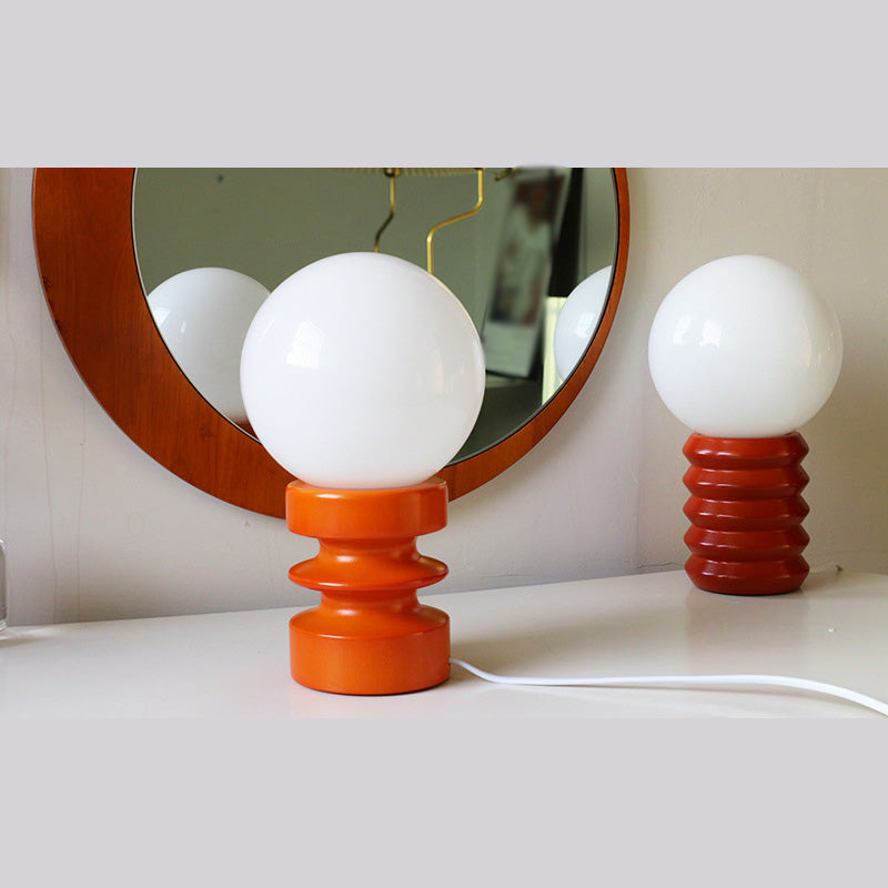 Spherical White Glass Night Lamp Nordic 1 Bulb Table Light with Wooden Base