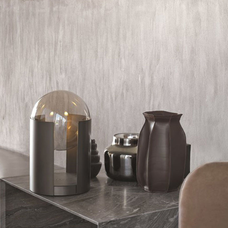 Table en verre ambre sphérique Lumière Postmoderne 2-Bulb Black Nightstand Lampe