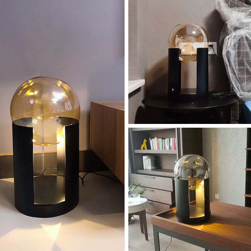 Table en verre ambre sphérique Lumière Postmoderne 2-Bulb Black Nightstand Lampe